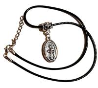 Antique Silver 'St Jude Thaddeus Pray For Us' Waxed Cord Necklace in a Velvet Gift Bag, Patron Saint Of Lost Causes Medal