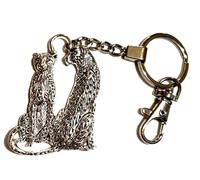Antique Silver Tone Mother & Kitten Leopard Cheetah Bengal Ocicat Savannah Serengeti Big Cat Bag Charm Keyring Keychain Lions Tigers Pussy Lover Cats Keychain