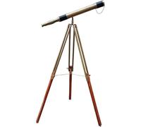 Antique Single Barrel Telescope Black Leather with Brown Wooden/Brass Tripod Brass Floor Standing Telescope Home Decor Maritime