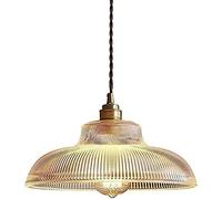 Antique Single Pendant Light Rustic Ribbed Chandelier Brass Finish Glass Tapered Ceiling Hanging Lamp for Hallway Dining Room Living Room Cafe Pendant Lighting Fixture YYQBY Made in