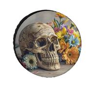 Antique Skull and Flowers Universal Tire Cover Replacement Oxford Fabric Waterproof Wheel Protector for SUV Truck RV Camper Dust Snow Protection