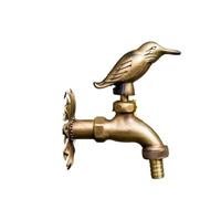 Antique Solid Brass Outdoor Garden Faucet - Animal Handle (Green Kingfisher), G1/2 Decorative Exterior Tap(Brass Kingfisher)