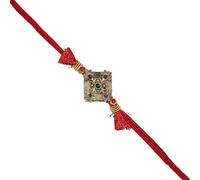 Antique Square Dial Rakhi with Traditional Motif and Bead Detailing - Handcrafted Raksha Bandhan Thread for Festive Rituals and Celebrations