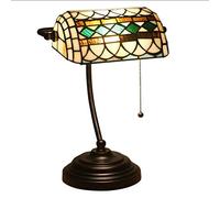 Antique Stained Glass Table Lamp Rhombus Green Lampshade Desk Lamp for Bedroom Bedside Living Room Dresser Coffeetable Beside Bookcase- E27(27×39Cm)