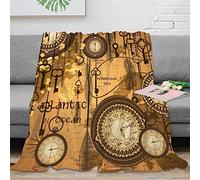 Antique Steampunk Clock Warm Blanket,Vintage Rustic Farmhouse Mechanical Key&Clock Print Flannel Fleece Blanket 60x80inch(150x200cm) Lightweight Soft Cozy