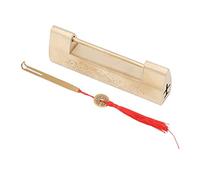 Antique Style Auspicious Fish Brass Padlock, Chinese Horizontal Lock with Copper Coin Pattern, 5.9cm Spacing Small Brass Lock for Jewelry Boxes, Wooden Cabinets, Gift Boxes and (Brass Color)