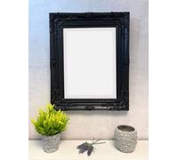 Antique Style Black Wood Frame Wall Mirror with Bevelled Glass 53cm x 43cm Downton Interiors Black Small