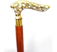 Antique-Style Brass Handle Walking Stick - Adjustable 36'' Foldable Handmade Premium Wooden Lightweight Victorian Gift for Men & Women, (Golden)