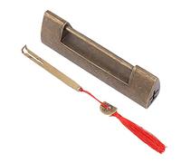 Antique Style Brass Padlock with Auspicious Fish Pattern, Chinese Horizontal Lock, Small Decorative Lock for Jewelry Box Cabinet Drawer, Includes Copper Coin Key (Bronze Color)