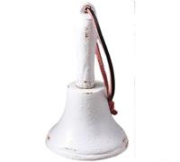 Antique Style Cast Iron Hand Bell with Distressed Patina and Red Rope Accent for Hanging Suitable for Rustic Home Decor and Outdoor For Garden Use (A)