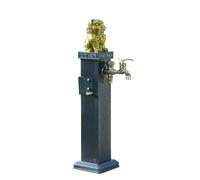 Antique Style Free Standing Garden Column with Faucet - Outdoor Floor Fountain Metal Water Hose Holder for Patio, Backyard, Deck, Lawn