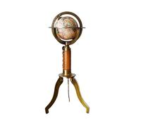 Antique Style Globe on Stand with Leather Grip 24cm - Miniature Vintage World Globe | Retro Brass Finish Decor Accent for Office or Home | Collectible Old-Style Desk Decor