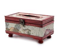 Antique style handmade wooden tissue box with legs, old map design