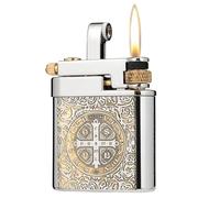 Antique Style Lift Arm Petrol Kerosene Lighter, Flint Wheel Soft Flame Lighter, Brass Lighter for Men Dad Husband (Constantine)