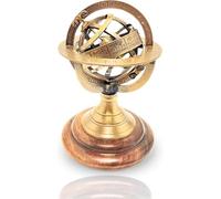 Antique Style Nautical Brass Armillary Sphere World Globe Astrolabe Mounted on Wooden Base - Perfect Decor Accent for Office