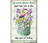 Antique Sweet Peas Vintage Style Metal Tin Sign Home,Living Room,Kitchen,Dining Room,Bedroom,Farmhouse,Wall Decoration 6" x 8"