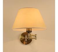 Antique Swing Arm Wall Sconce in Bronze Finish with Tapered Fabric Shade, Traditional Farmhouse Wall Lighting Adjustable Reading Lamps for Bedroom Bedside, Living Room