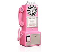 Antique Telephone - Rotary Dial Landline Phone Model Vintage Classic Phone Props Retro Wall Mounted Crafts Ornaments Cafe Bar Window Booth Decoration - 9.8''L x 6.3''W x 19.7''H, Pink-C