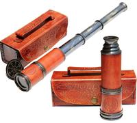 Antique Telescope 1920 London Brass Maritime 15x Vintage Pirate Spyglass Telescope- Functional Brass & Clear Vision Pirate Telescope 16 with Premium Quality Boxs (Telescope with Leather Case)