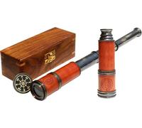Antique Telescope 1920 London Brass Maritime 15x Vintage Pirate Spyglass Telescope- Functional Brass & Clear Vision Pirate Telescope 16 with Premium Quality Boxs (Telescope with Wooden Box)