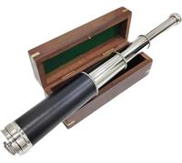 Antique Telescope Collectible Decor Nautical Spyglass Antique 1915 Chrome Finish Brass Maritime Vintage Pirate Functional Pirate Telescope 16'' with Wooden Case