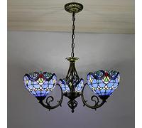 Antique Tiffany Style Dragonfly Chandelier, Stained Glass Pendant Light, Adjustable Ceiling Fixture for Living Room, Bedroom, Dining Room, Blue Baroque Design