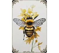 Antique Tin Sign Bee Wall Decor, Bee Themed Decor, Bees Decorations For Kitchen Home Bar Room Garage Decor Insect Honey Bumblebee Gift for Christmas Holiday Party 5.5x8 Inches