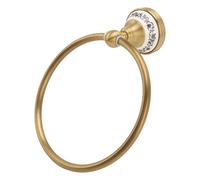 Antique Towel Ring Brass Finish,Wall Mounted Bathroom Hand Towel Holder with Blue and White Porcelain Decal