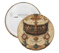 Antique Treasure Map Badge Metal Round Pins, Lightweight Brooch for Backpack, Fashion Button Pins Badge for Shirts, Jackets, Shawl Coat, Unisex, 20PCS, Tinplate, metal round pins