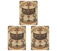 Antique Treasure Map Car Air Freshener, 3 Pcs Square Hanging Air Freshener Cards, Long Lasting Fragrance Scented Cards for Car, Home, Office Gray-style