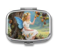 Antique Tree Fairy Pill Box with 2 Compartments Weekly Pill Box with Mirror for One Day, Medicine Organizer for Purse, Pocket or Wallet
