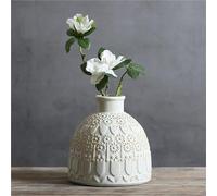Antique Vase Small Ceramic Farmhouse Vase for Flowers & Pampas Grass Rustic White for Eucalyptus Entryway Decor(A)