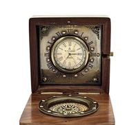 Antique Vibes Vintage Style Bond Street London Wooden Box Clock with Compass, Desk Table Clocks for Home Decor, Office Shelf Decorative Colletible Gifts for Special Ocassion