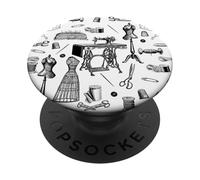 antique victorian sewing machine black white toile mannequin PopSockets Adhesive PopGrip