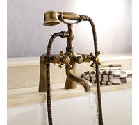 Antique Vintage Brass 6" Centers Two Handle Bathroom Clawfoot Bathtub Shower Combo Faucet Deck-Mounted Antique Brass Finish Two Handles Two Holes. Discount Faucet