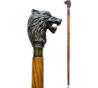 Antique Vintage Wood Walking Stick Handmade Carved Wolf Native American Design 00027