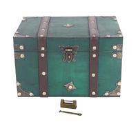 Antique Vintage Wooden Storage Box Elegant Decorative Jewelry Organizer Box with Lock Large Capacity for Home Office Photography Prop Emerald Green 240 x 175 x 155mm (XL Box with Key Lock)