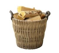 Antique Wash Wicker Tapered Log Basket Lined Fireplace Wood Storage Rope Handles