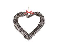 Antique Wash Willow Wide Heart Wreath With Red Spotty Ribbon 25cm Diameter