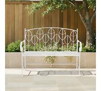 Antique White Leaf Design Rustic Metal Garden Bench