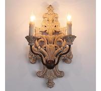Antique White Wood Farmhouse Wall Sconces French Country Wall Mount Light Candle Style LED Wall Lamp Vintage Bathroom Vanity Lighting Fixture for Bedroom Bedside Living Room Hallway Gallery 37(55*30
