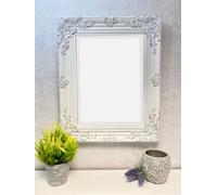Antique White Wood Frame Wall Mirror with Bevelled Glass 53cm x 43cm Downton Interiors White S