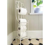 Antique White Wraymond Floor Standing Toilet Roll Holder Freestanding Wrought Iron Toilet Paper Storage Stand Bathroom Accessory With Spare Roll Storage Traditional Elegant Design