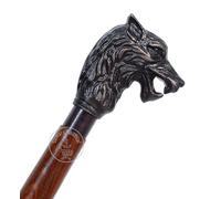 Antique Wolf Head Brass Handle Brown Wooden Walking Stick - Wood Cane with Antique Brass Handle - Unique Vintage Look Decorative Gentleman Walking Sticks and Canes Antique Brass