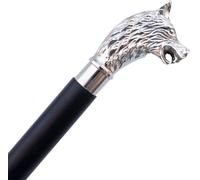Antique Wolf Head Walking Stick - 36" Wooden Shaft with Silver Brass Handle Foldable Victorian Style Collectible Gift for Men & Women,