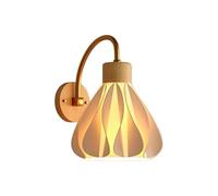 Antique Wooden Bedside Wall Lamp, Flower-Shaped Sconce with White Acrylic Shade, E27 Socket, Nordic Pastoral Indoor Lighting, Vintage Home Decor