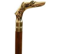 Antique Wooden Walking Cane with Brass Greyhound Dog Head Handle Design for Men & Women, Vintage Adjustable Walking Stick Unisex Gift