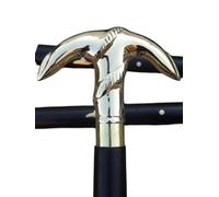 Antique Wooden Walking Stick - 36-Inch Foldable Black Shaft with Brass Anchor Handle Adjustable Victorian Style Gift for Father & Grandfather,