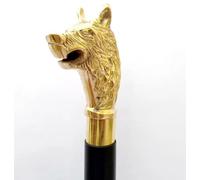 Antique Wooden Walking Stick - Shiny Brass Wolf Handle | Victorian Men’s Cane