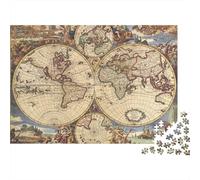 Antique World Map 1000 Piece Jigsaw Puzzle for Adults Old World Map Vintage Globes Challenging Hard Premium Thick Sturdy Vibrant Stress Relief Family Game 70x50cm/1000pcs